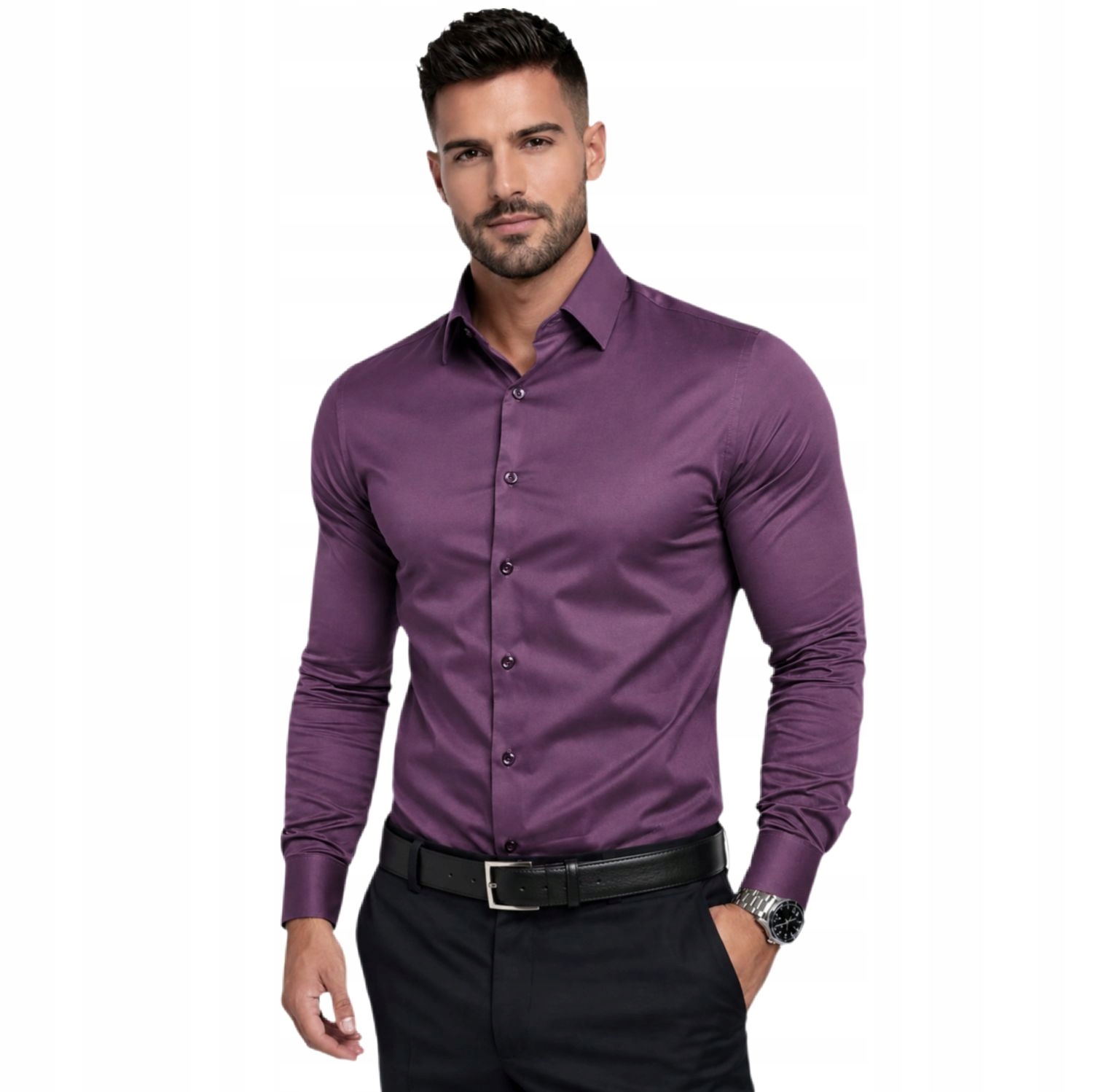 Pánská košile Švestka hladká Lavier – elegantní, Slim Fit, bavlněná vel. XL