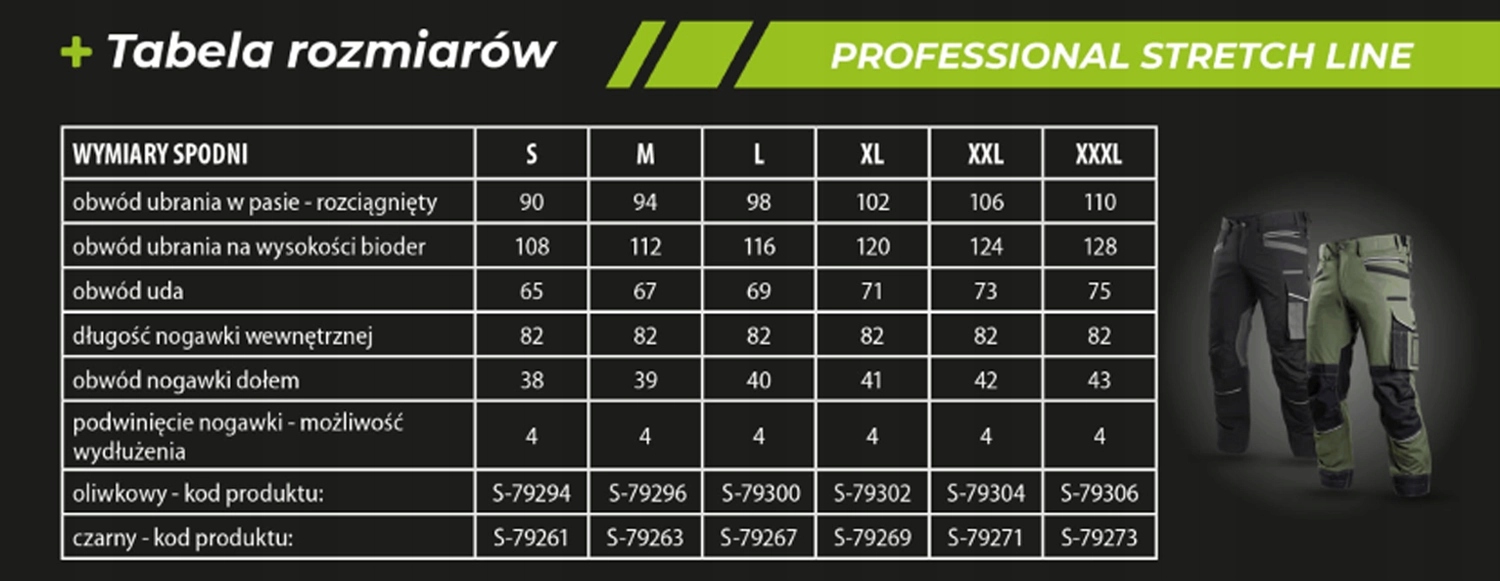 Spodnie Robocze Do Pasa Stretch Line Czarne L-54 Powermax S-79267 Model Stretch Line