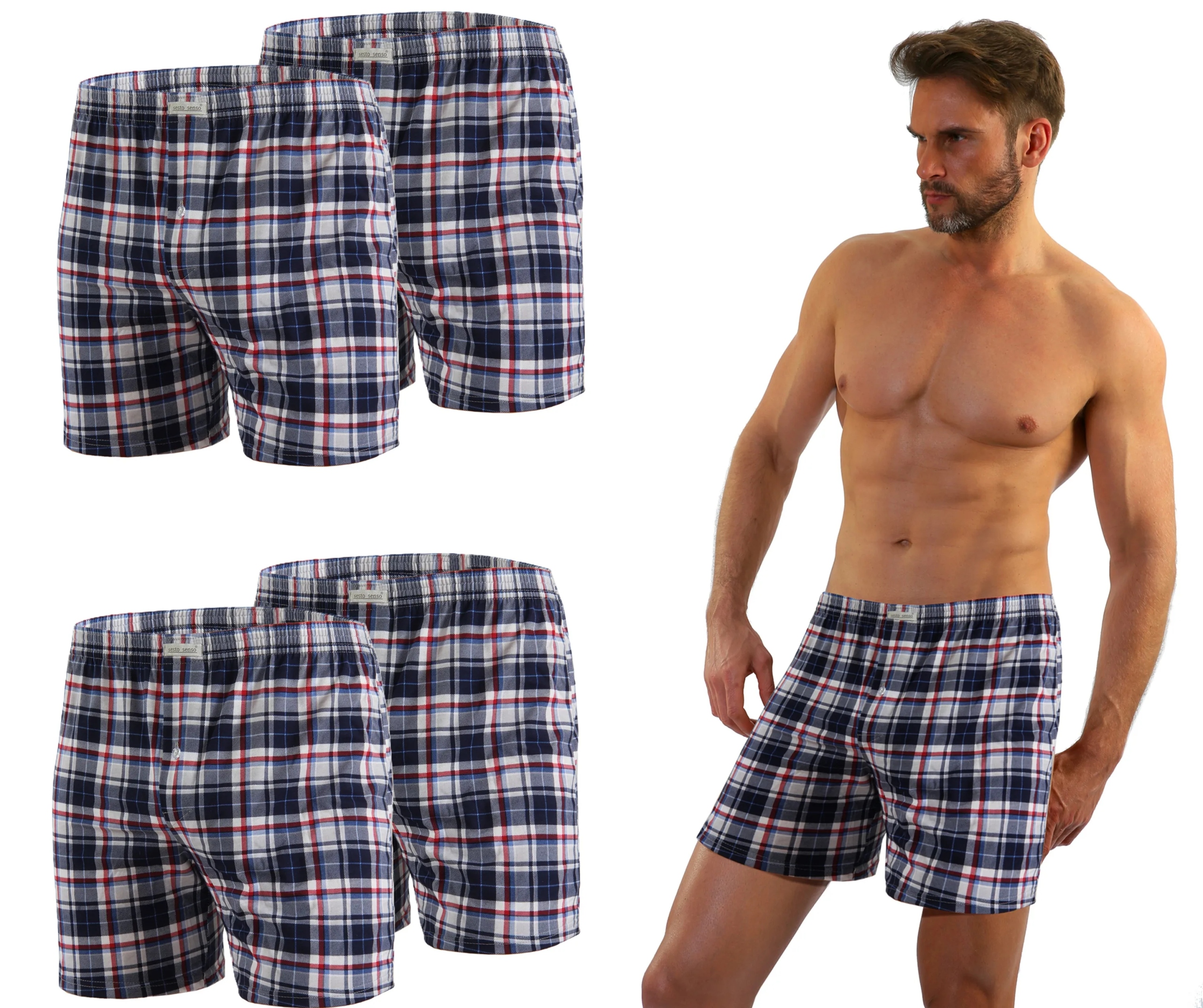 Sesto Senso 4-PAK pánské boxerky BM01 Vzor 18 volné bavlněné Mřížka 3XL