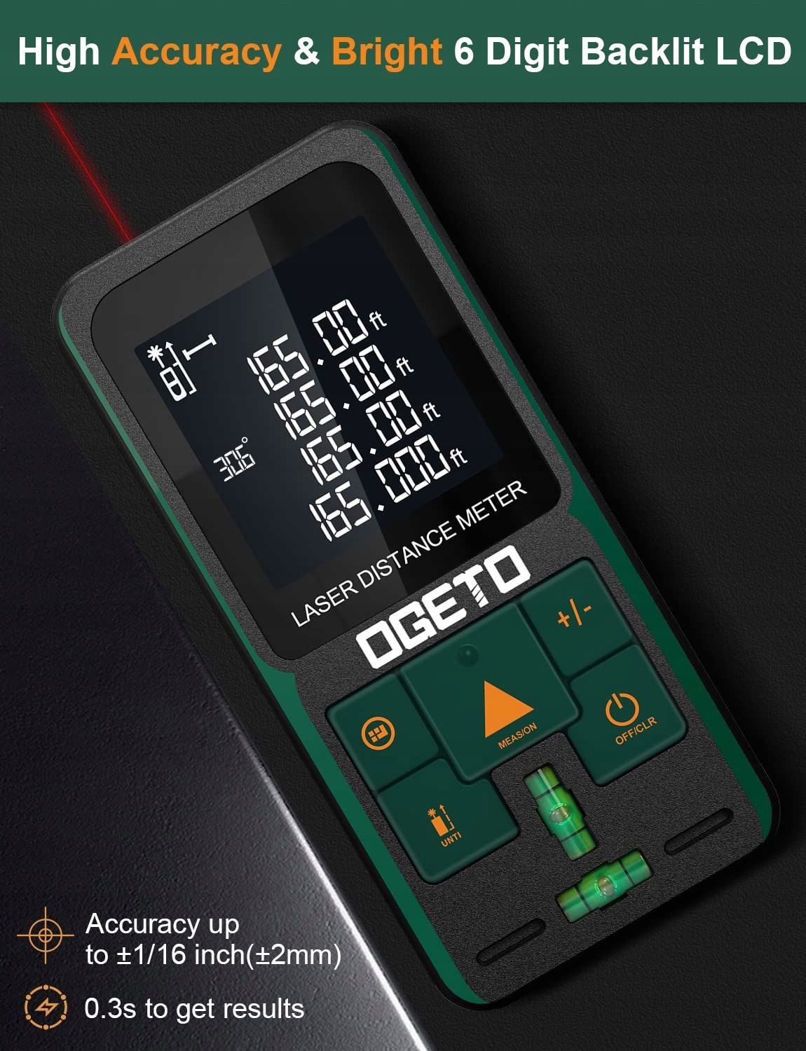 OGETO Dalmierz Laserowy 120m LCD Pomiar Odległości Kąt Pythagoras — miniatura 3