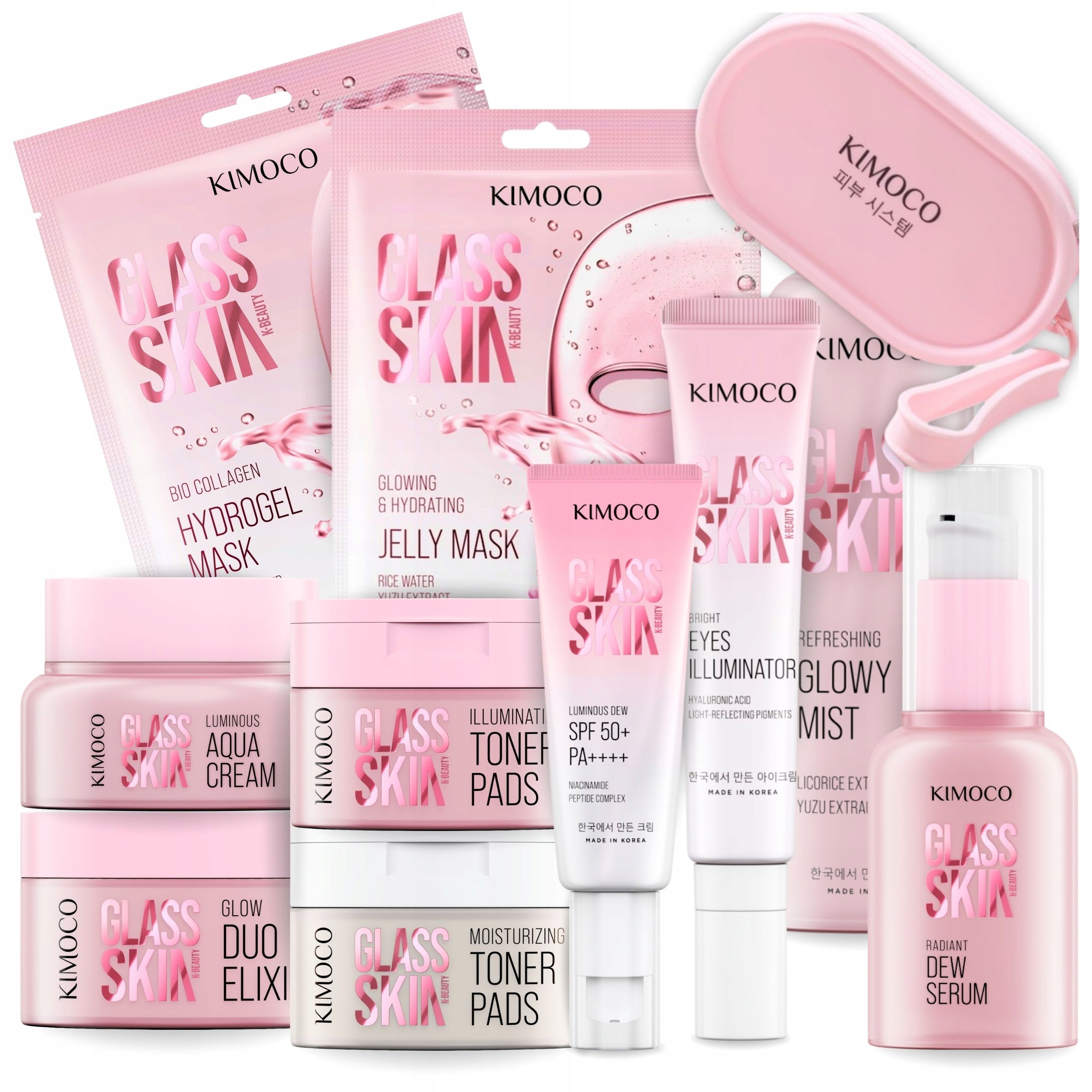 Kimoco Zestaw Glass Skin cała seria kosmetyków do Twarzy mix 10 produktów