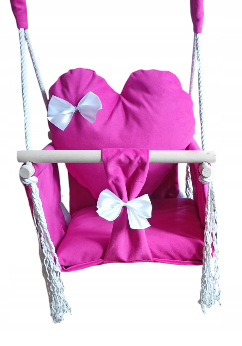 HUŚTAWKA dla DZIECI serce fuksja róż dom ogród pokój PREZENT VELVET WELUR