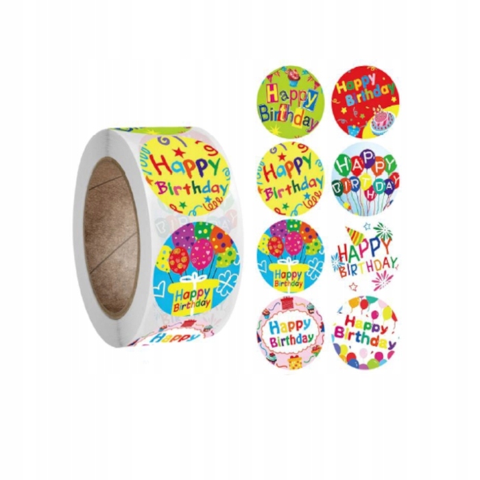 Naklejki Ozdobne Okrągłe Happy Birthday MIX 100szt