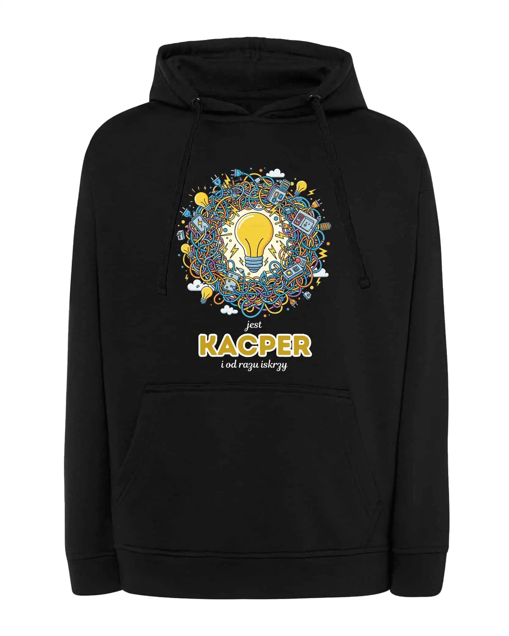 Mikina s kapucí Elektrikář Personalizovaná Ilustrační Černá L