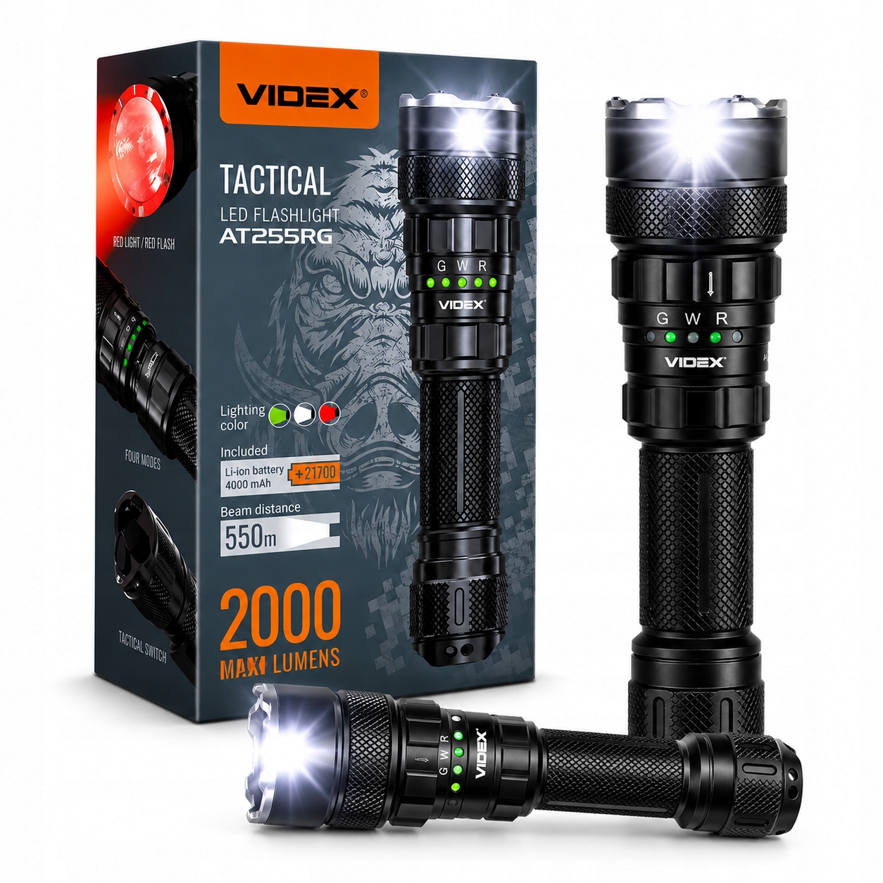 Latarka Taktyczna Led Ręczna Akumulatorowa Wojskowa Mocna 20W 2000lm Videx