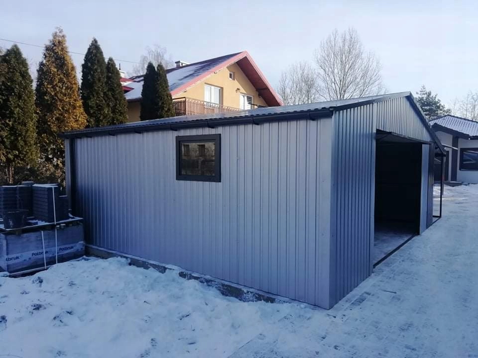 GARAŻ BLASZANY Z WIATĄ RYNNAMI BRAMĄ OBRÓBKI !! Szerokość 6.5 m