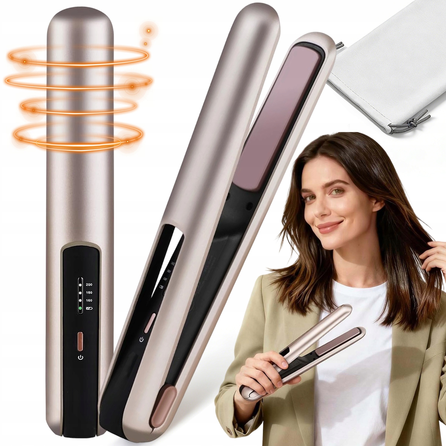 Prostownica Do Włosów Ceramiczna 2W1 Przenośna Kreci Włosy Regulacja Temp