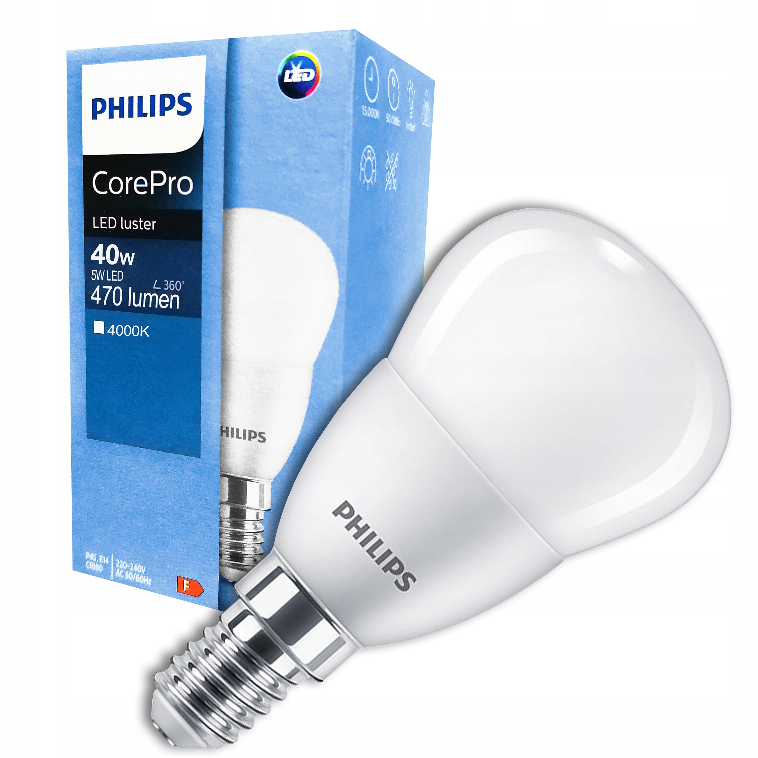 

Żarówka Led E14 P45 5W 4000K CorePro Kulka Philips