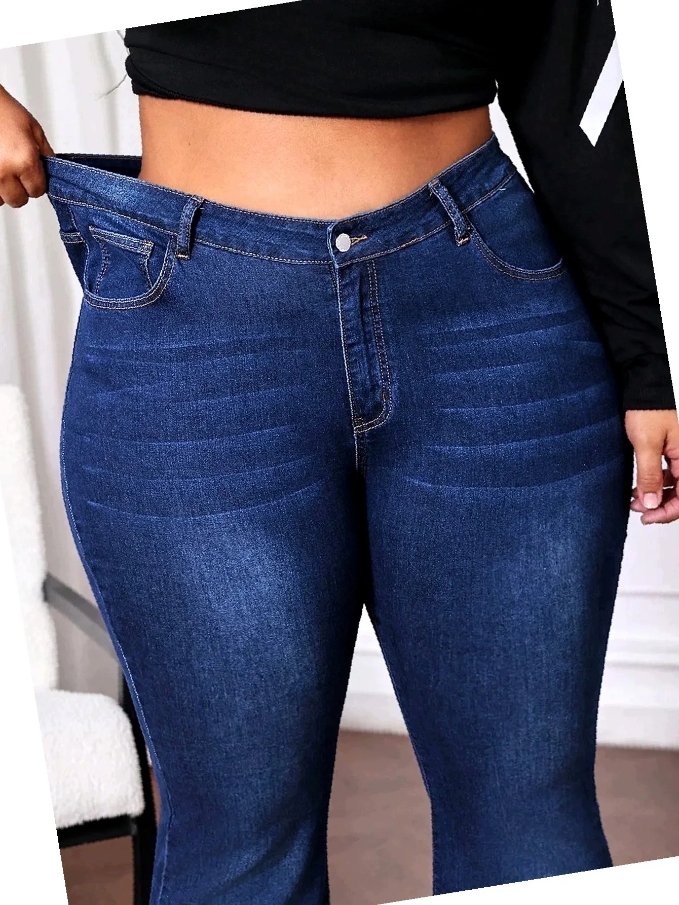 Rozšířené džíny Casual Modré Dámské Prošívané Plus 11xl 62