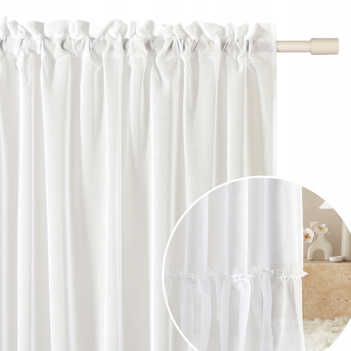 Firana gotowa do salonu firanka na taśmie żabki tunel 250x260 Elaine biała