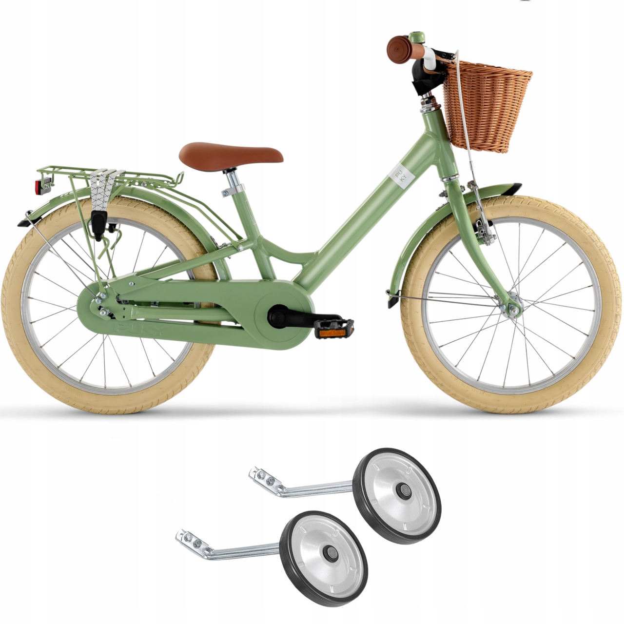 Rower dziecięcy Puky Youke 18 Classic retro zielony 4340 koła boczne Puky
