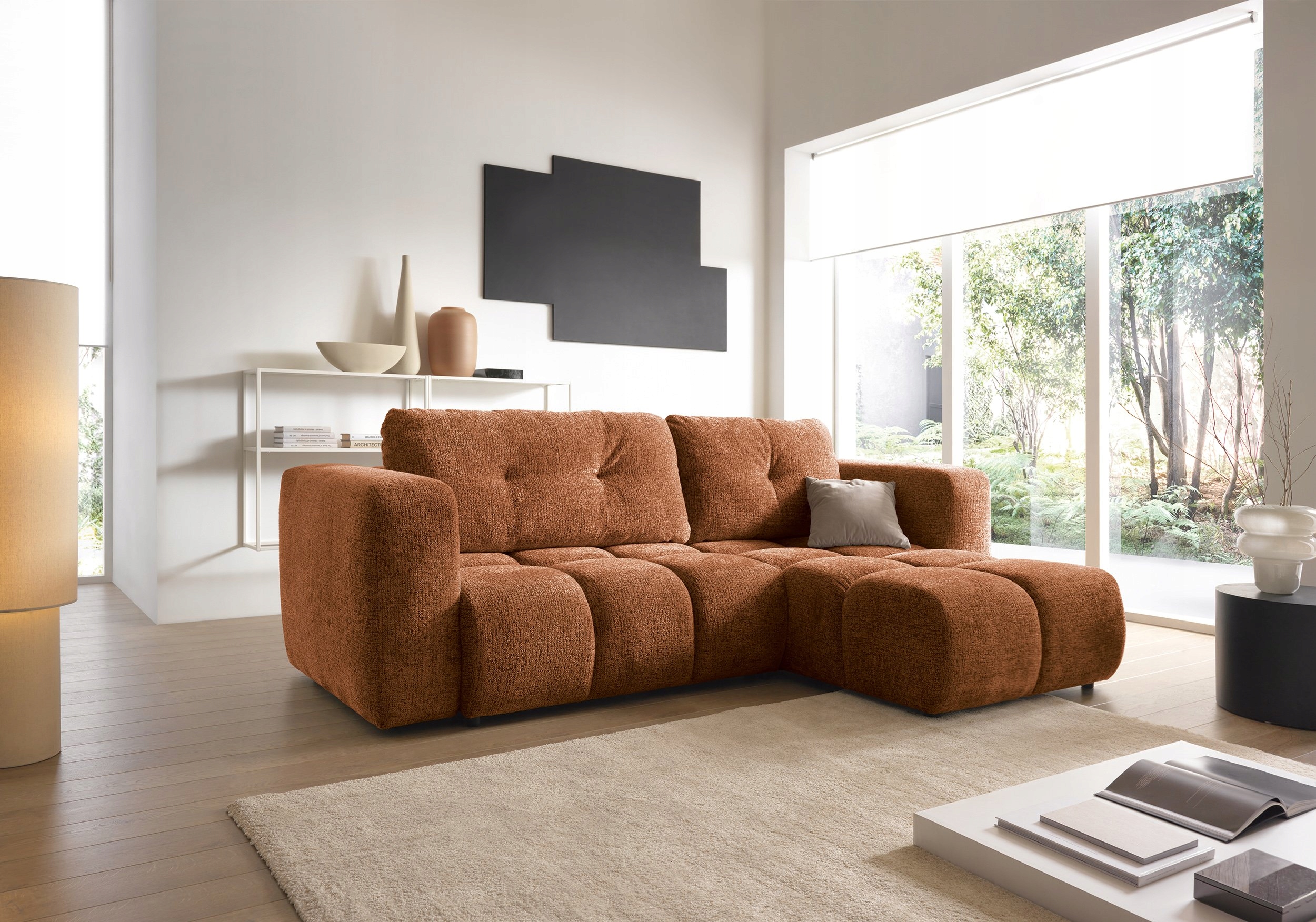 Rohová Sedací Souprava Arte Funkce Spaní Moderní šenilová tkanina Medová