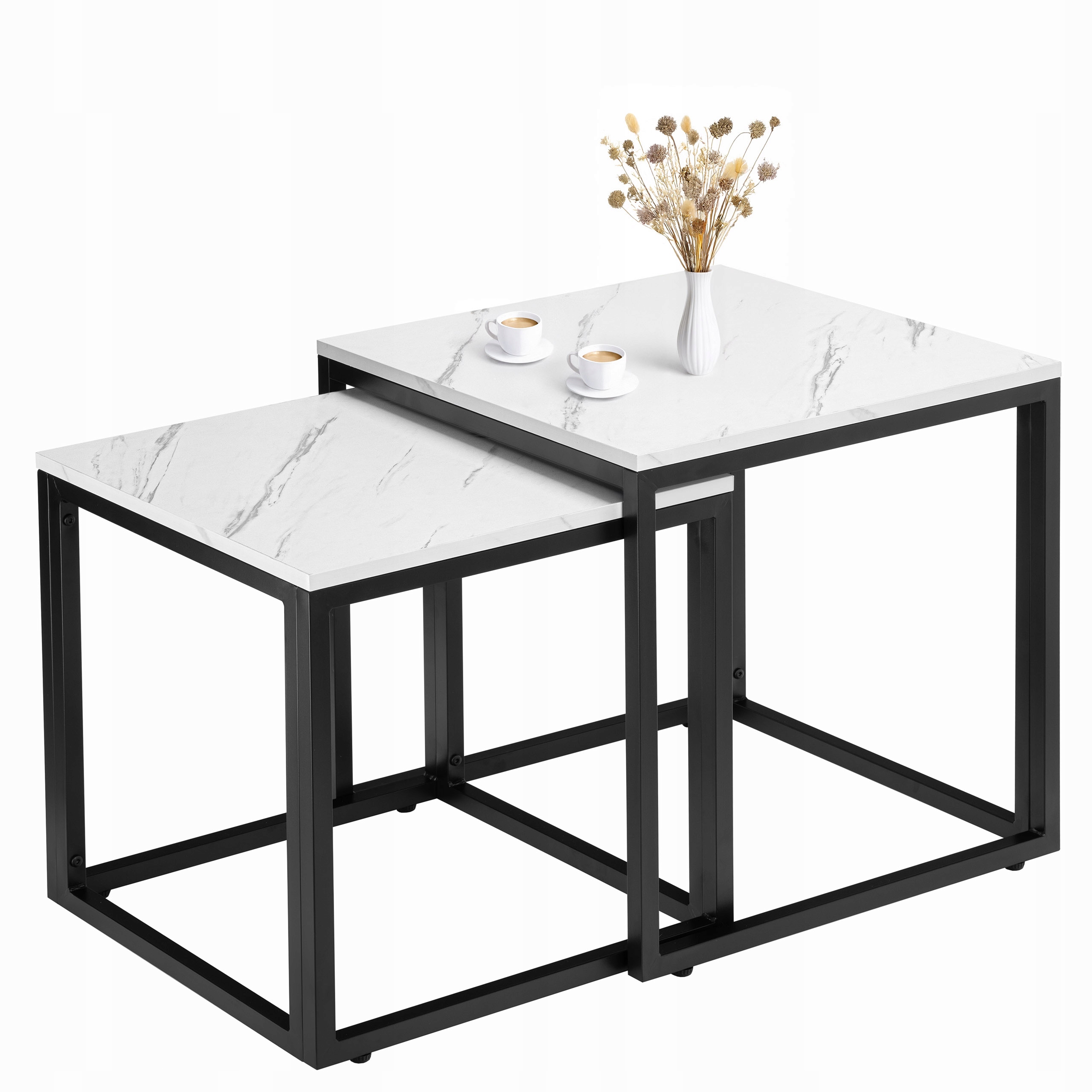 Sada konferenčních stolků 2v1 Lavička do obývacího pokoje Mramor Čtvercová 50 cm 2 Ks