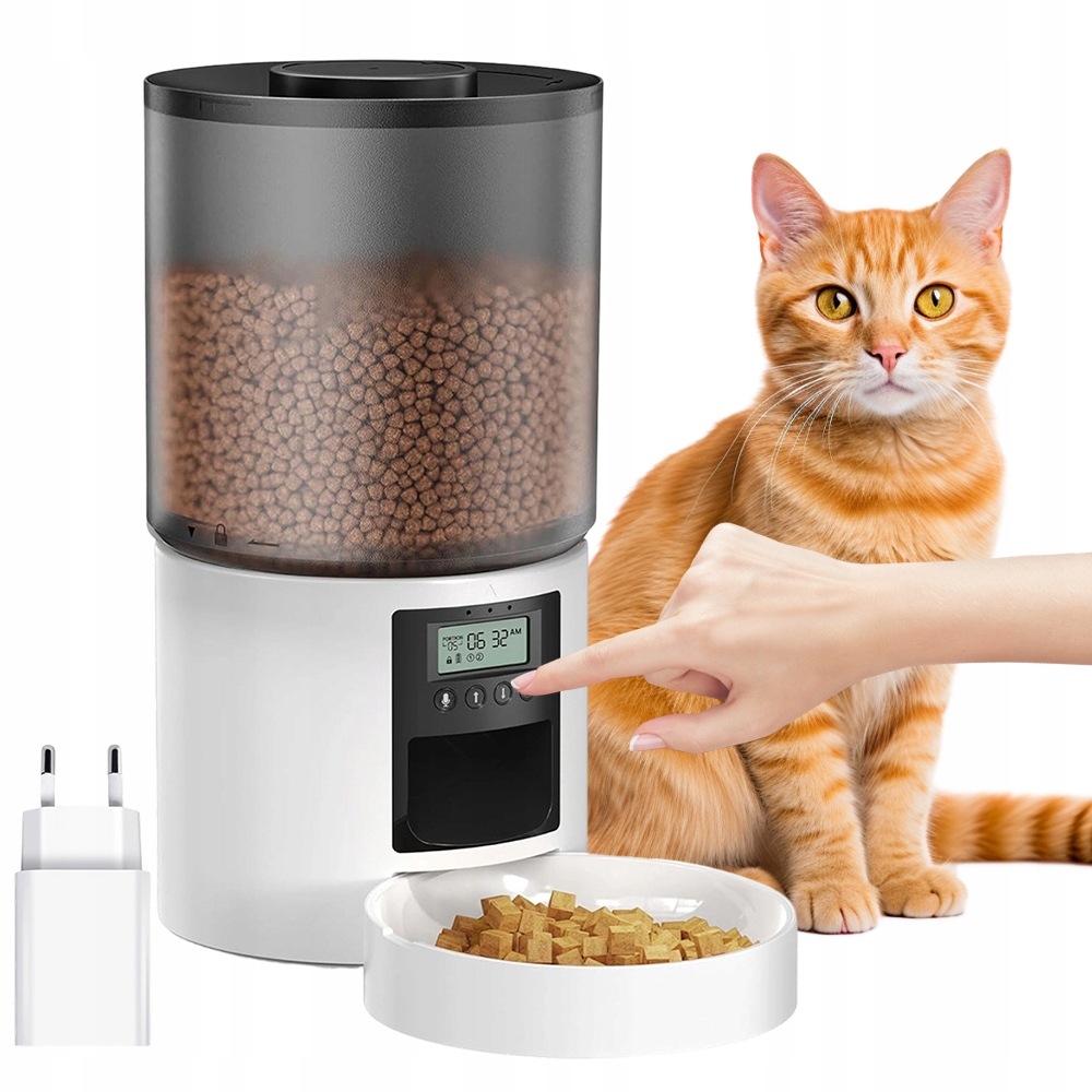 Levně Automatický Podavač Krmiva 4L LCD Nahrávání 10S Pro Psy A Kočky, Bílý