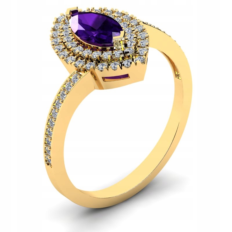 

Pierścionek Koktajlowy Złoty Z Fioletową Cyrkonią