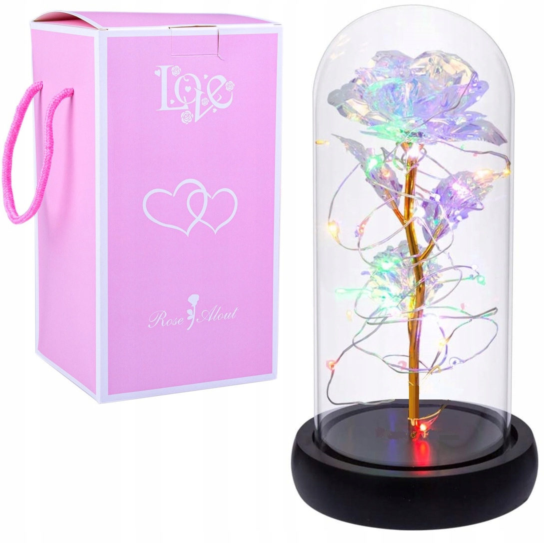 WIECZNA RÓŻA W SZKLE ŚWIATEŁKA LED flower box rose