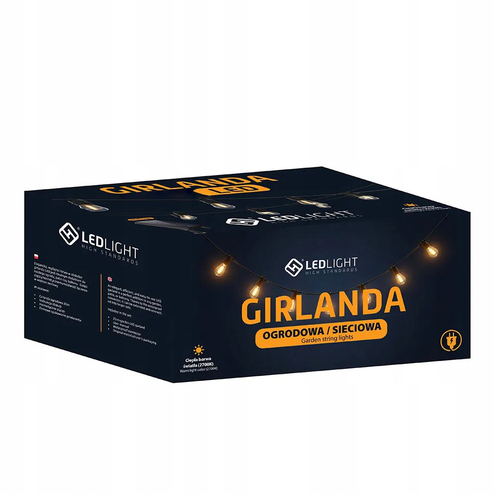 Ledlight Zahradní girlanda Síťová světla Žárovky E27 Vyměnitelné Závěsné 20 m