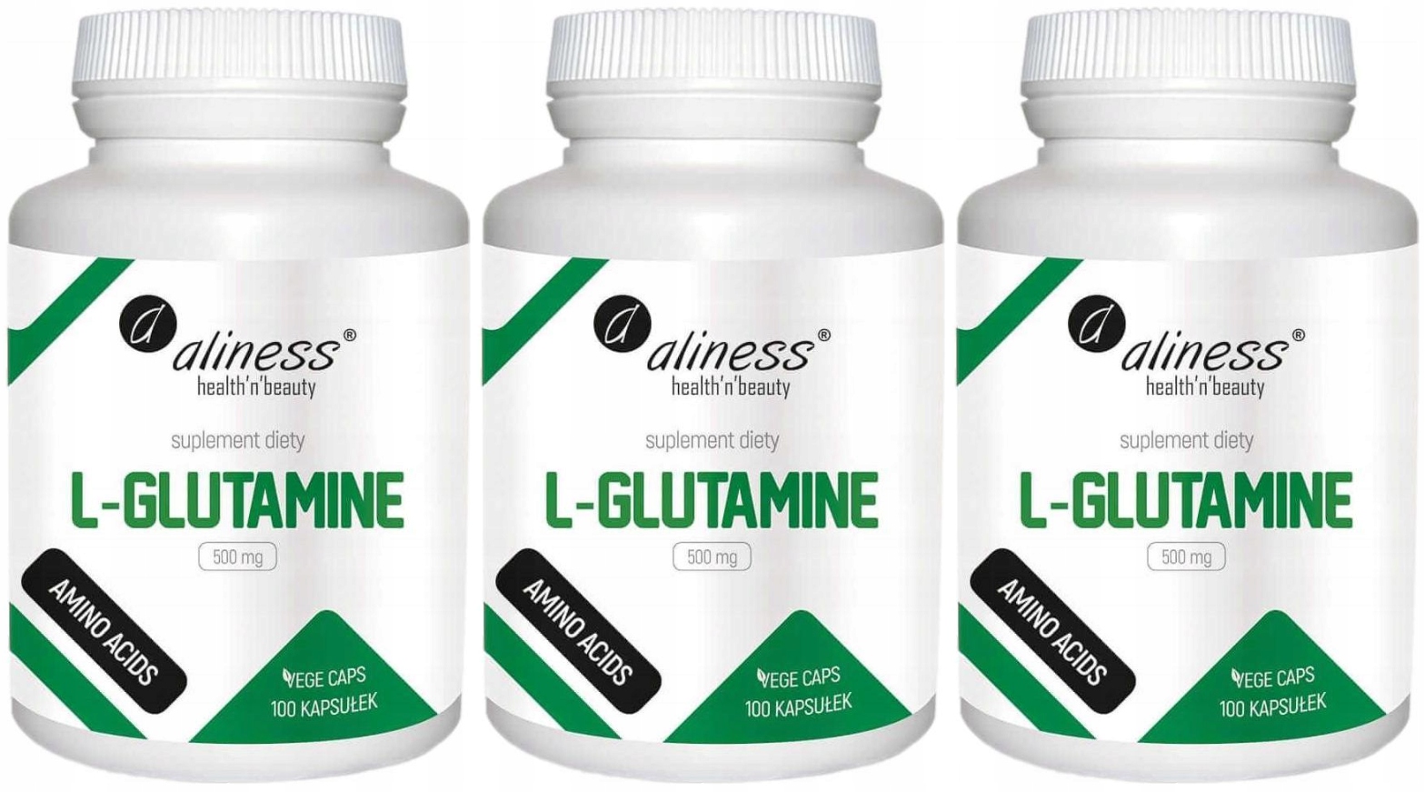 3x Aliness L-Glutamine 500 mg 100 kapslí Svaly Střeva Trávicí systém Vege