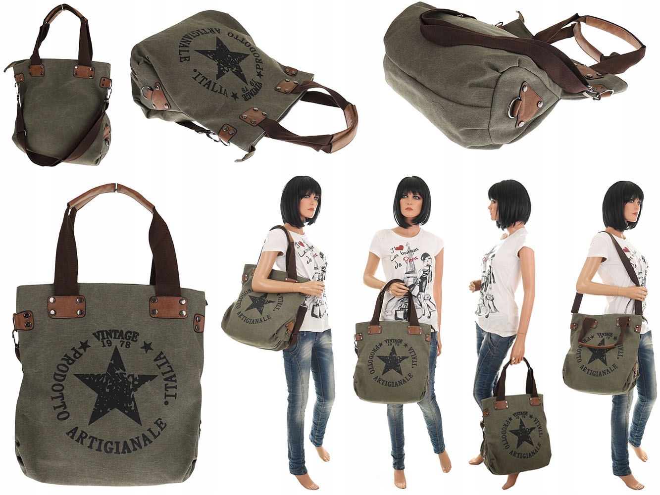 Torebka Damska worek shopper listonoszka v8071 Zielona Marka bez marki