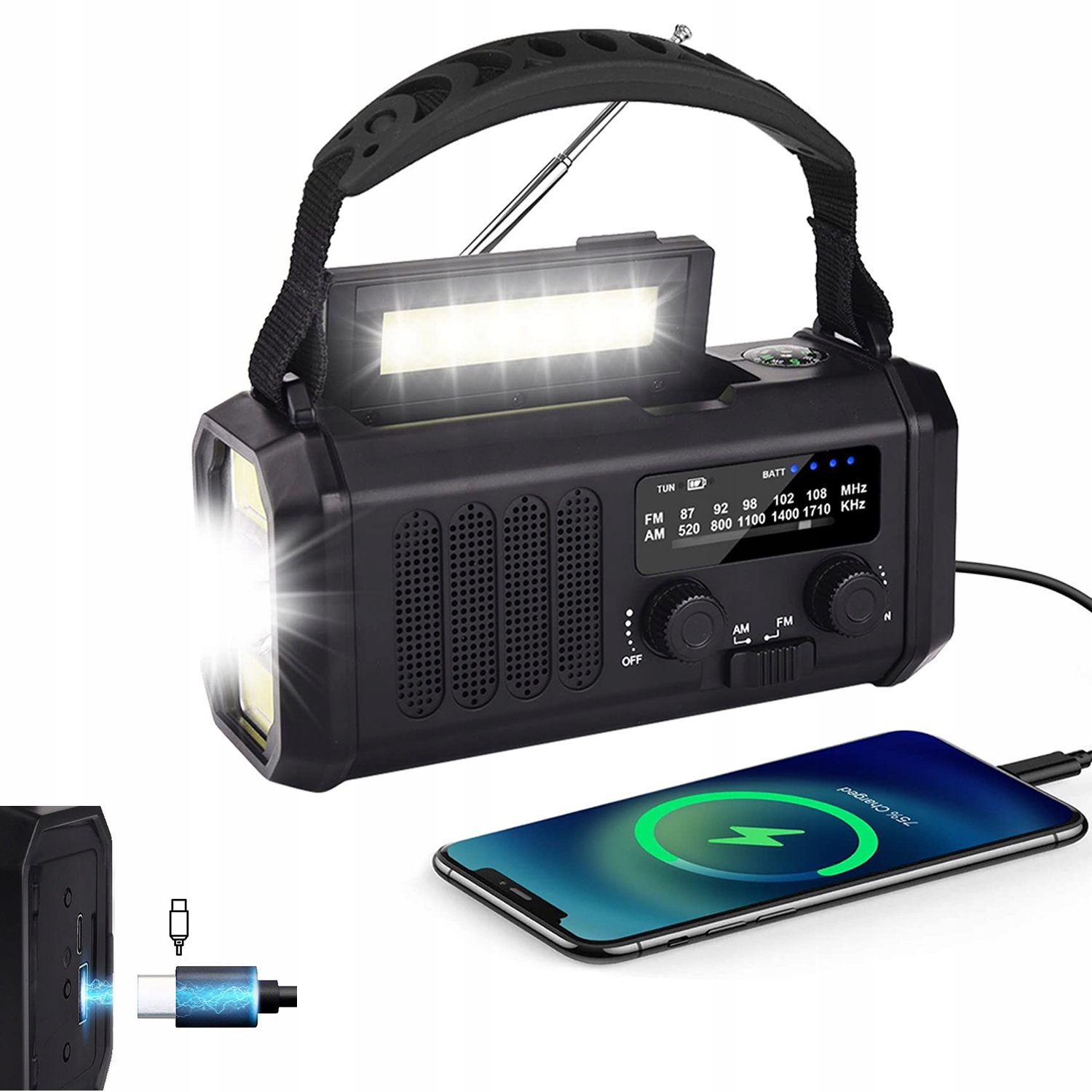 10000 mAh Přenosné Solární Rádio Klika Alarm Dynamo Nouzová Svítilna