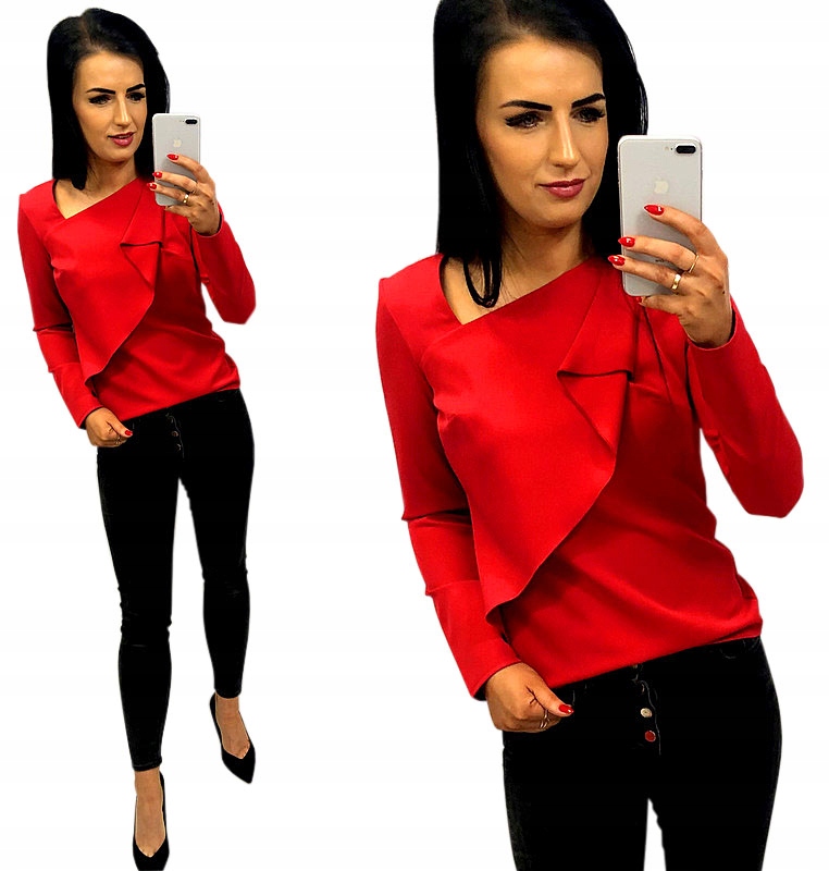 Elegantní halenka s plisovanými záložkami, červená, velikost XL