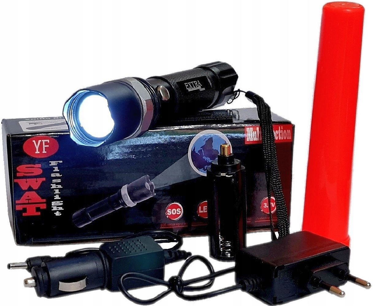 

Latarka Taktyczna Swat 2w1 Nakładka Aku 18650 3,7V