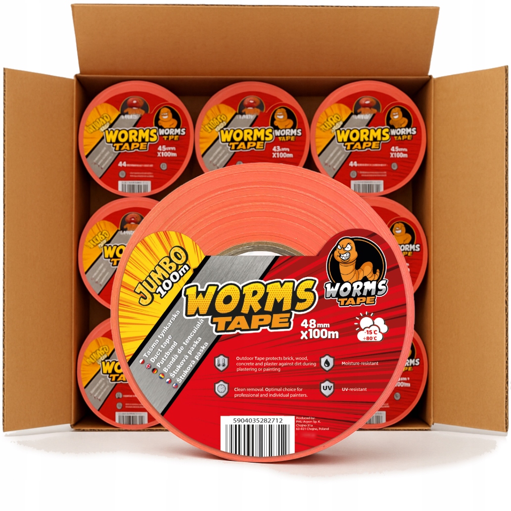 Omietková Páska Worms Tape Oranžová 48MM x 100M Jumbo 12ks
