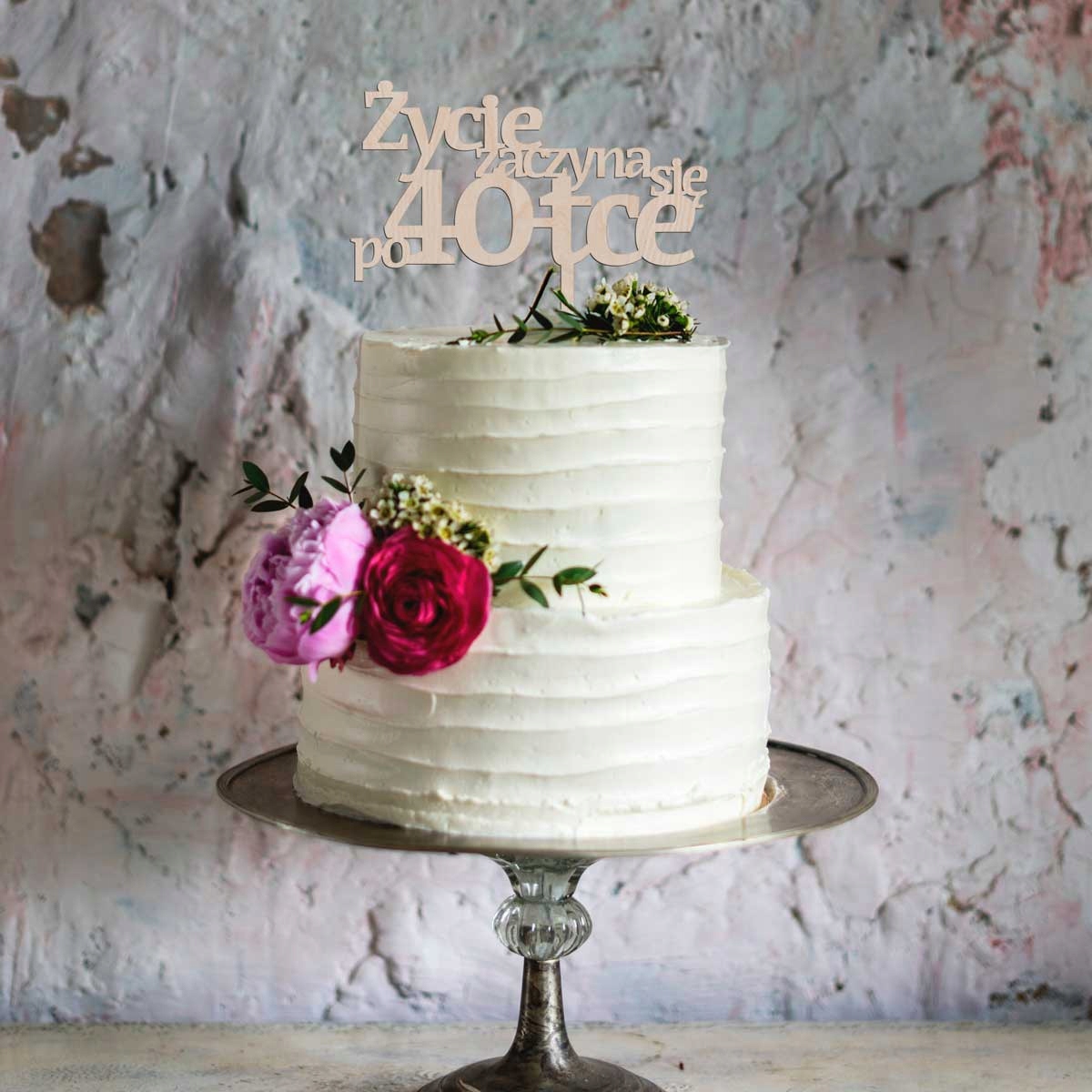 TOPPER NAPIS NA TORT ŻYCIE ZACZYNA SIĘ PO URODZINY Kolor beżowy