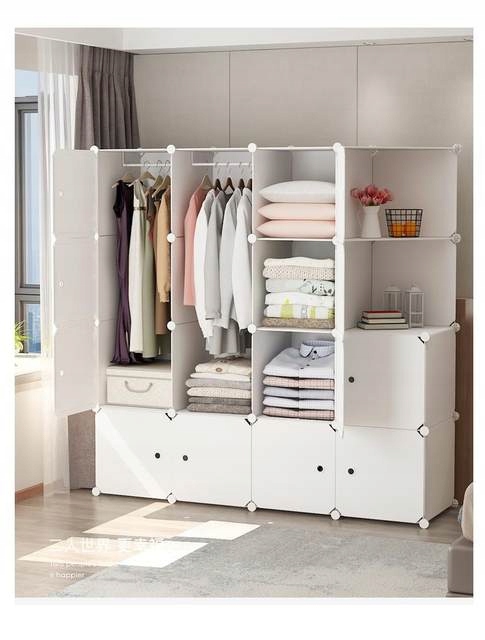 VEĽKÁ MODULÁRNA ŠATNÍKOVÁ SKRIŇA BIELA PRIESTRANNÁ SKRINKA Farba nábytku: biela