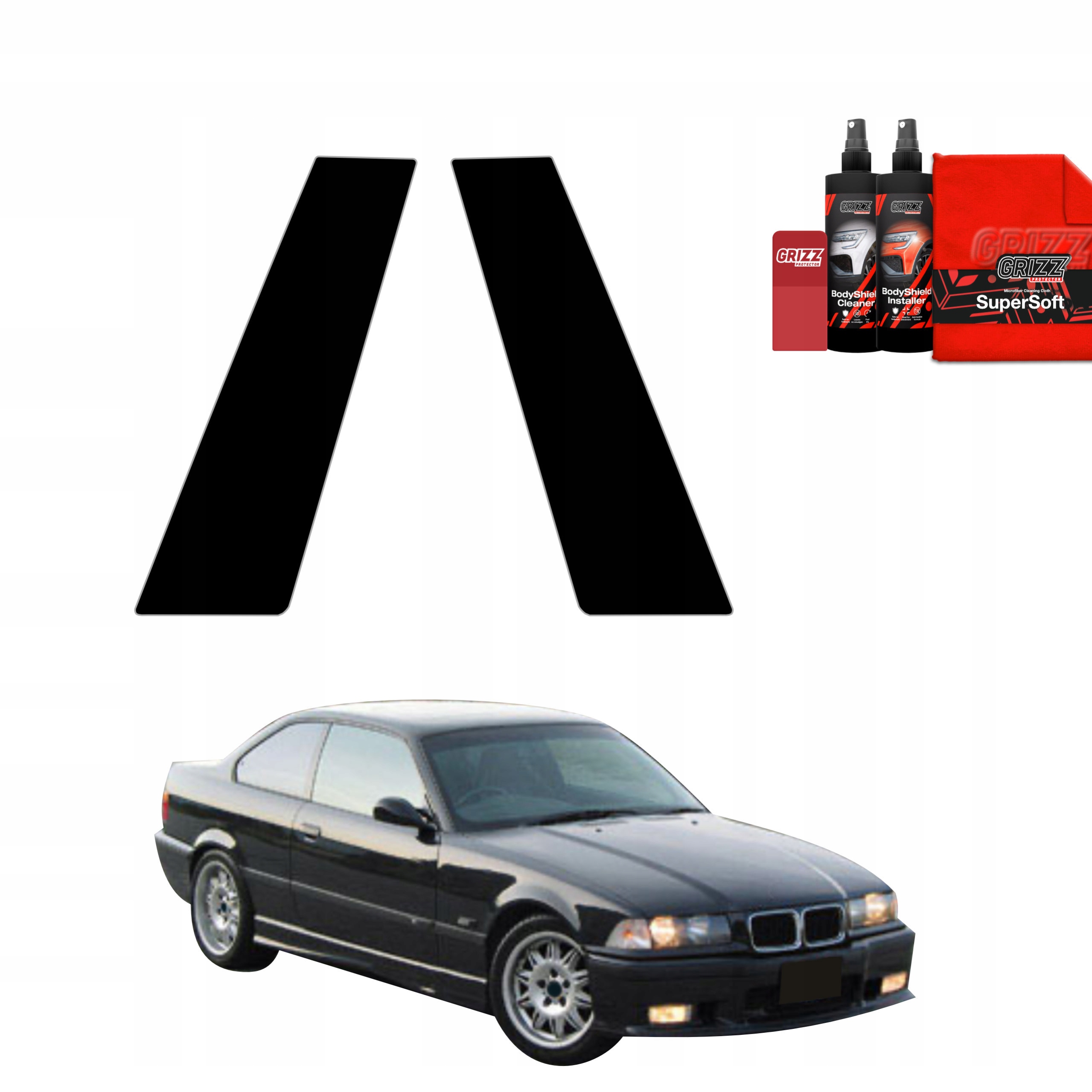 2v1 Černá fólie na sloupky pro Bmw 3 E36 Coupe (1991-1999)