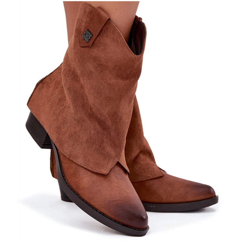 Dámské Kotníkové Boty Kovbojské Boty Na Podpatku Zip Zateplené Stylové Camel 37