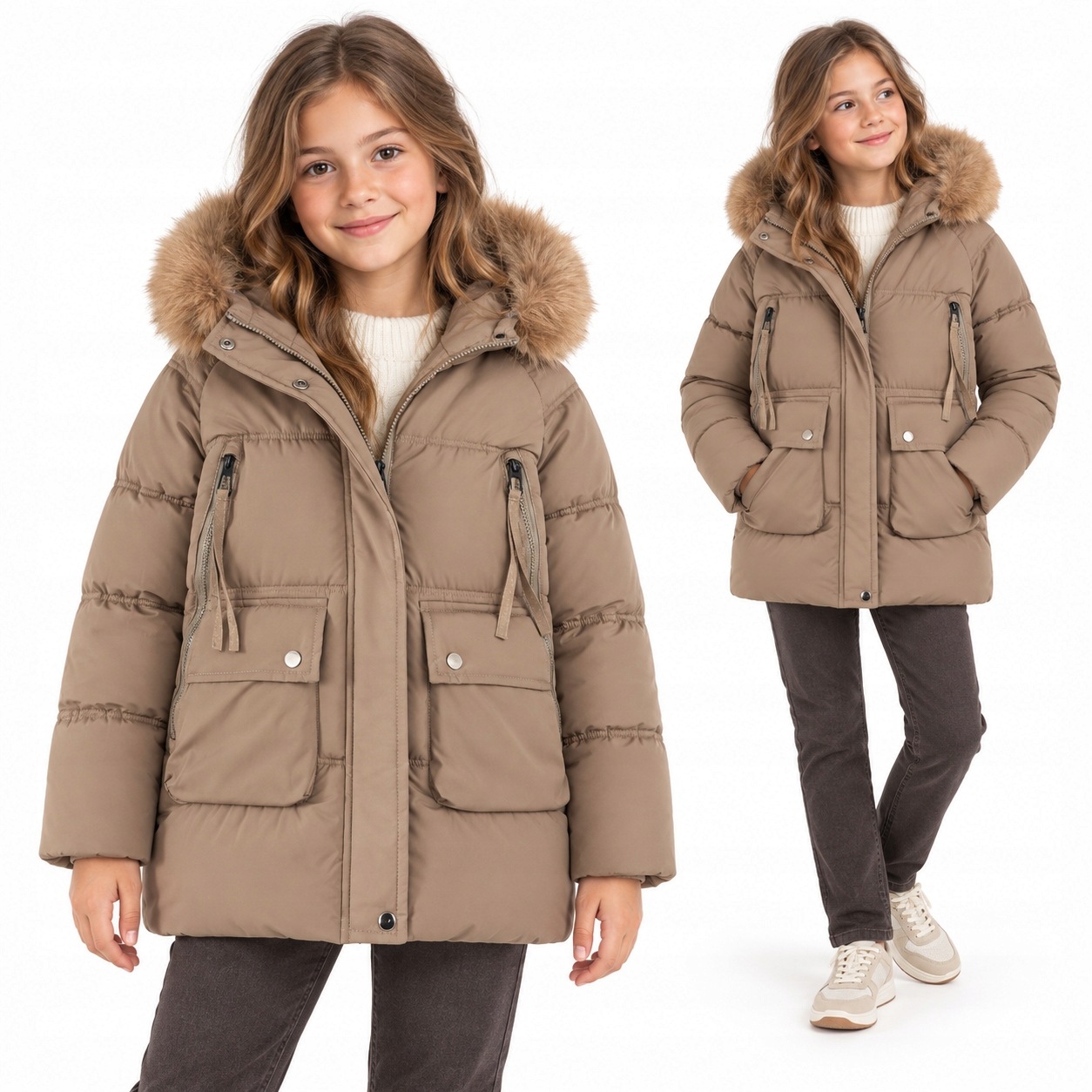 Kurtka zimowa B14 ocieplona Misiem ciepła Puchowa 152/158