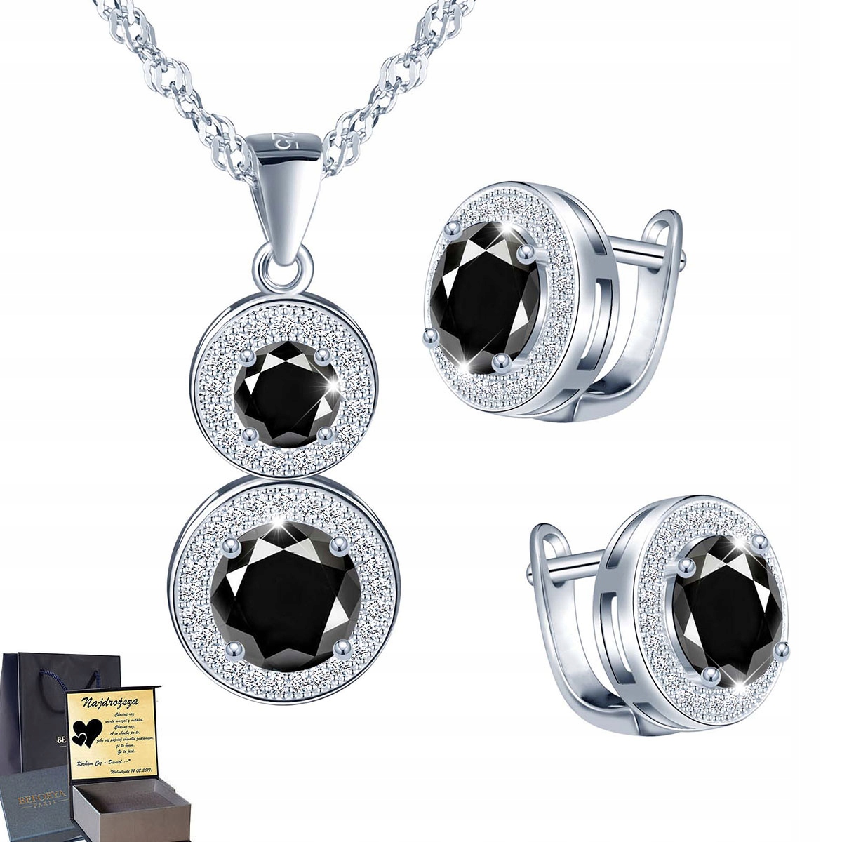 Stříbrný set Náušnice Dárek narozeninového Gravírování