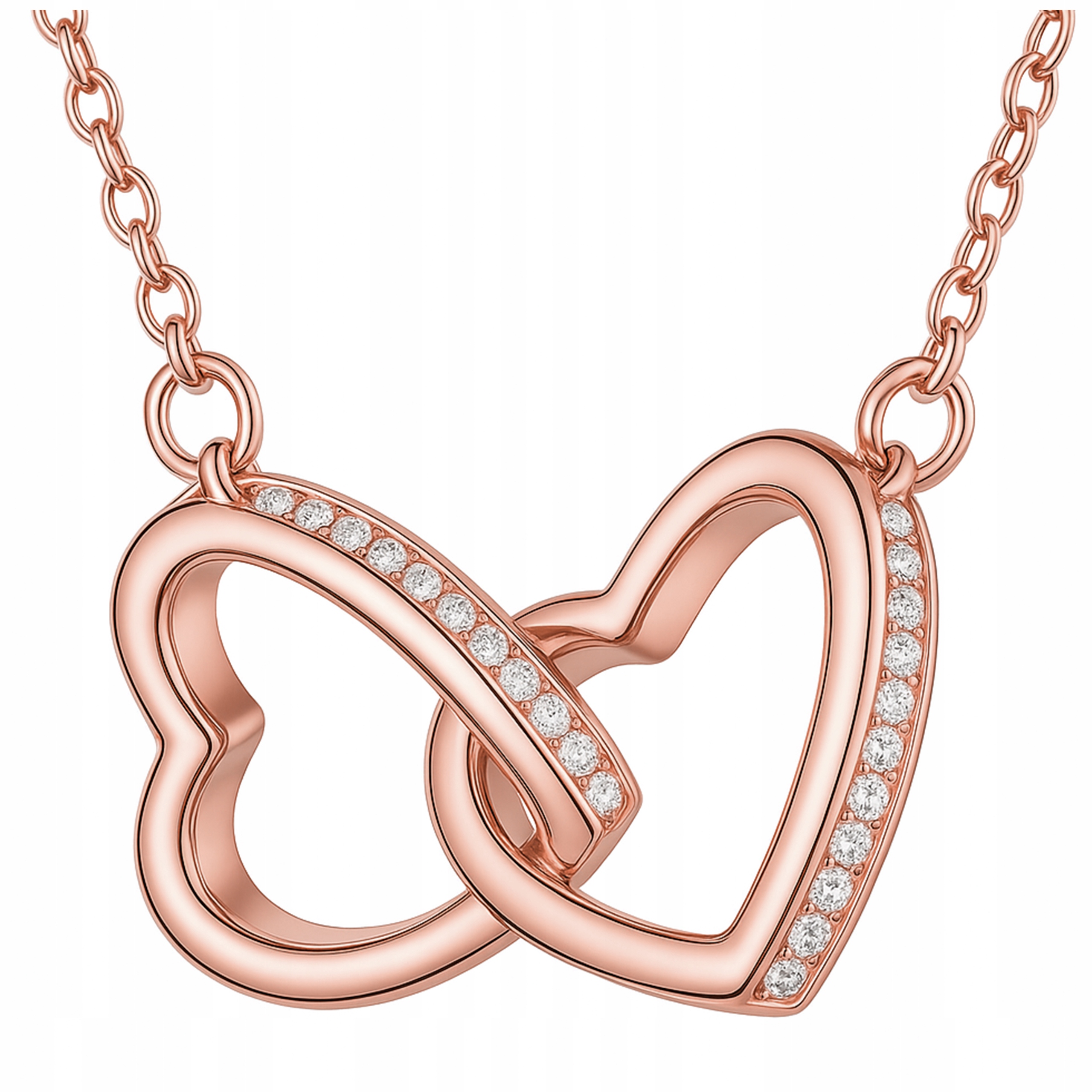 Zlatý náhrdelník Dvě Srdíčka s kubickými zirkony Spojená srdce Stříbro 925