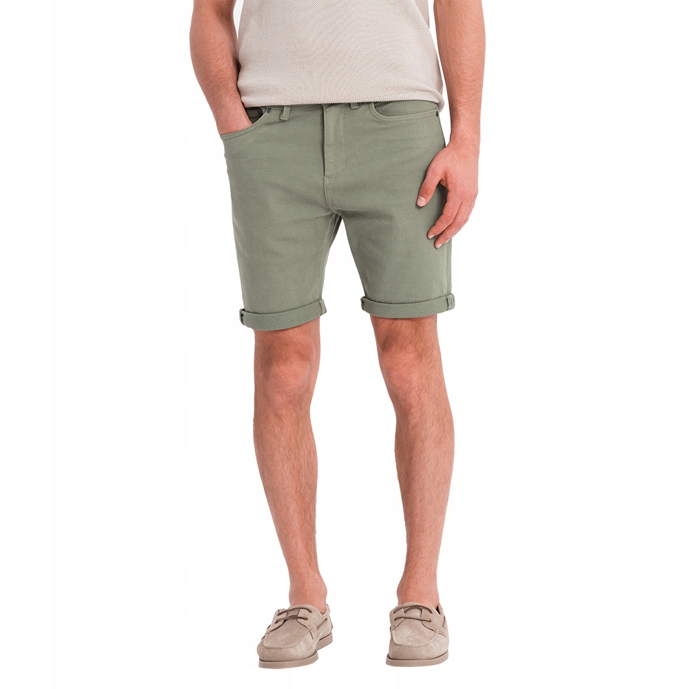 Pánské džínové šortky s vyhrnutými nohavicemi, světle olivové, OM-SRDS-0162 V5 L