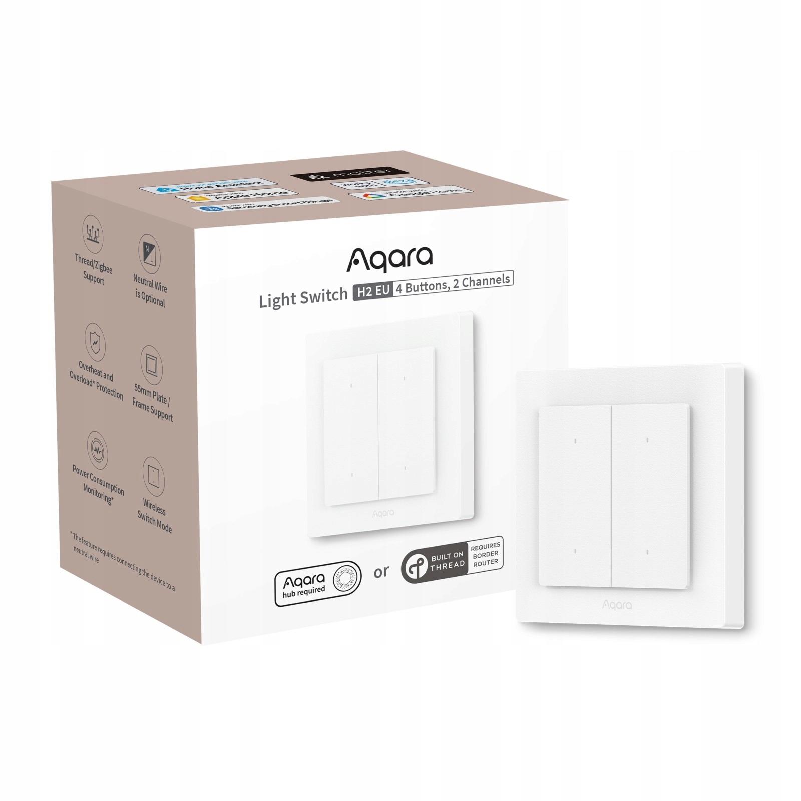 Aqara Light Switch H2 Eu vypínač 4 tlačidlá, 2 kanály, offline