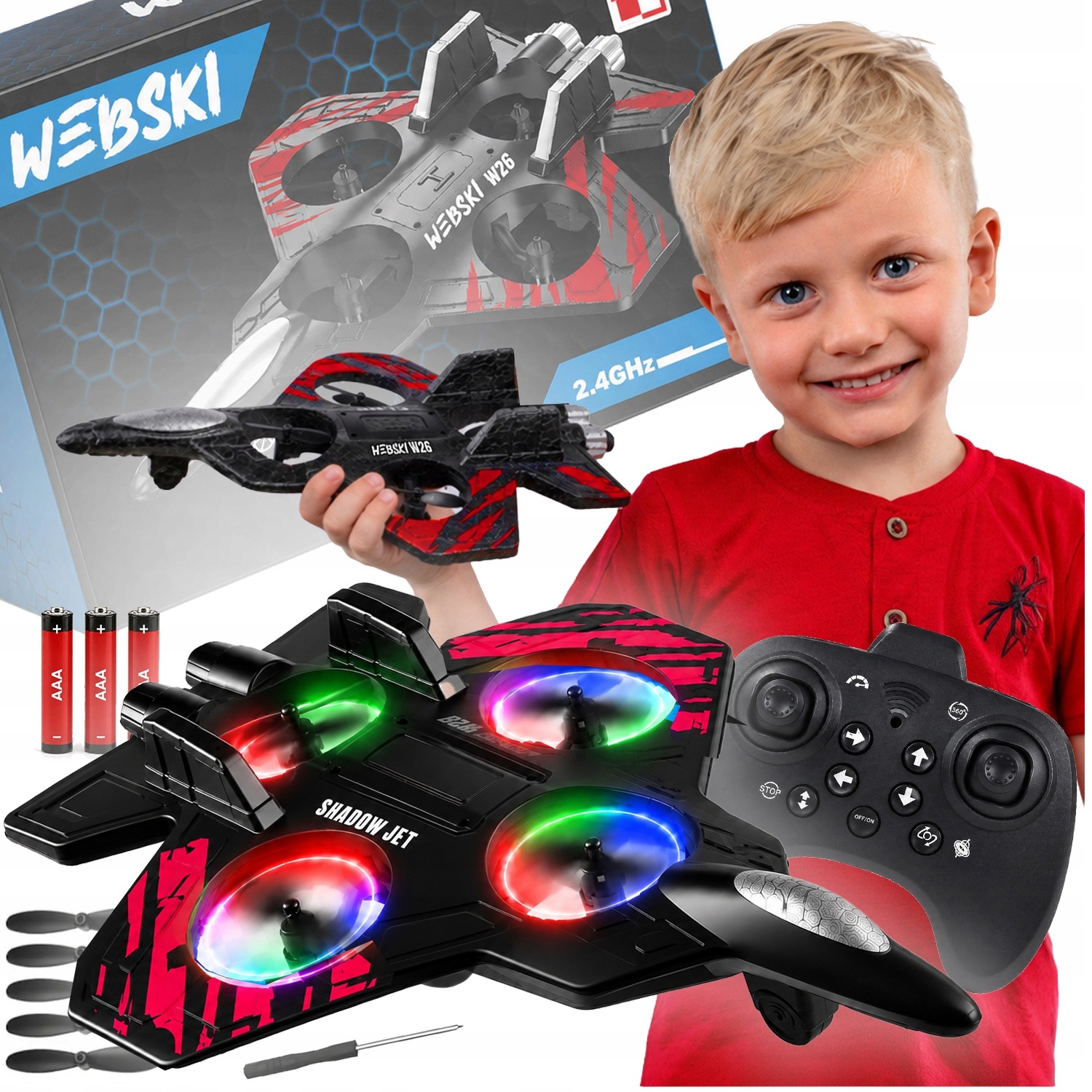 Samolot Zdalnie Sterowany Piankowy Odrzutowiec Pilot Dron Led Obrót 360°