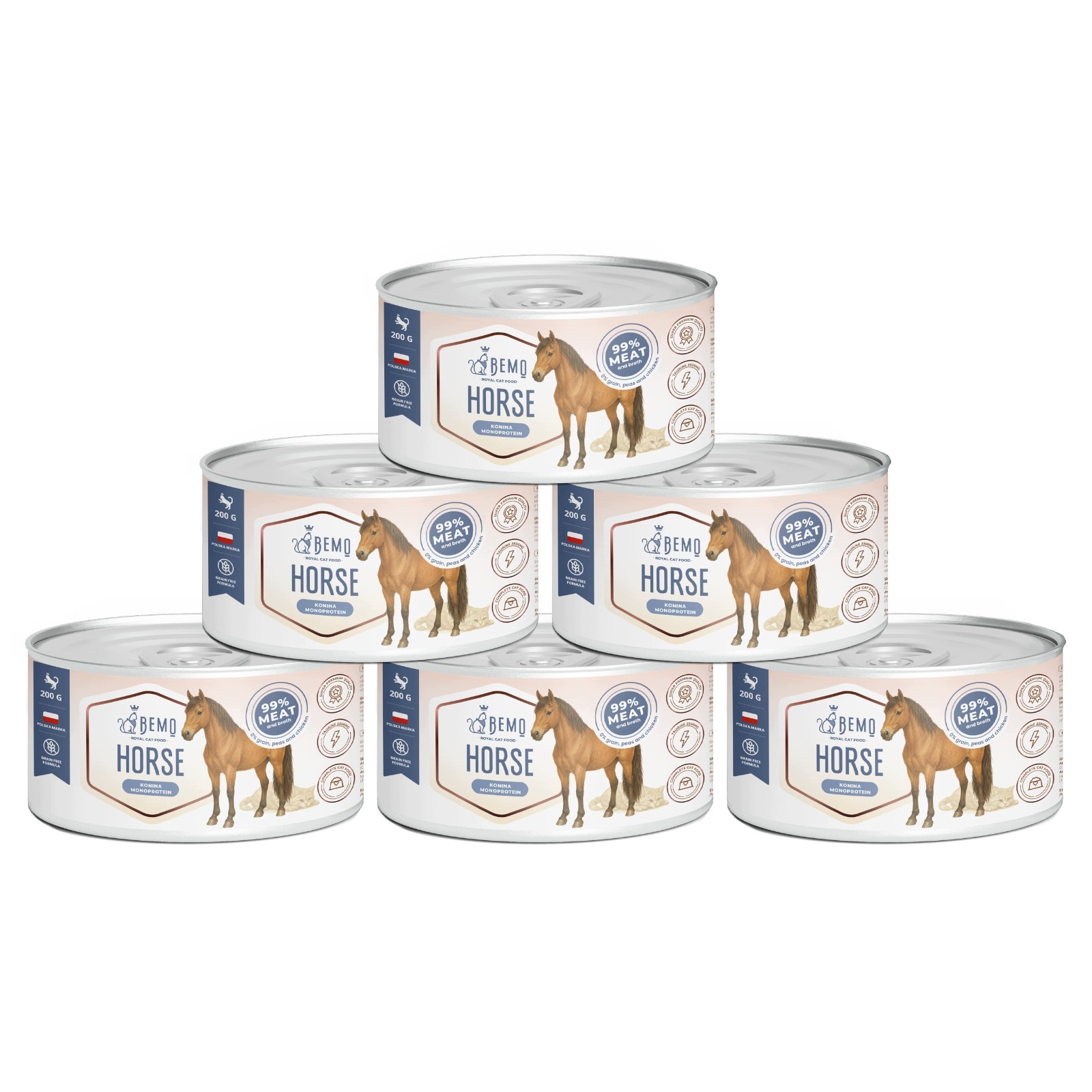 Krmivo mokré pro kočky Bemo Cat Horse Konina 6x200 g, monoproteinové, bezobilné