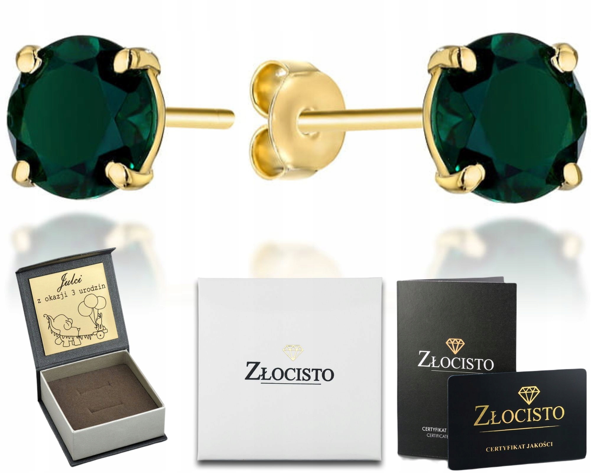 Zlaté Náušnice S Tyčinkou Zeleného Křemene 585 Dárek Gravírování