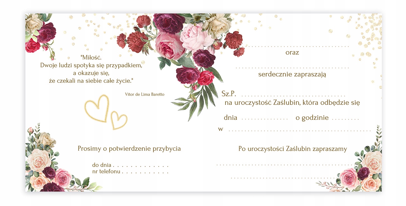 Zaproszenia Ślubne Złote Serce Gotowe plus Biała Koperta ZKS_07 Kod producenta ZKS_07