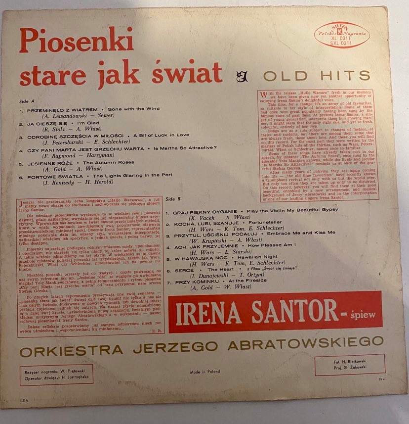 Winyl Piosenki Stare J Świat Old Hits Irena Santor Gatunek nowe brzmienia