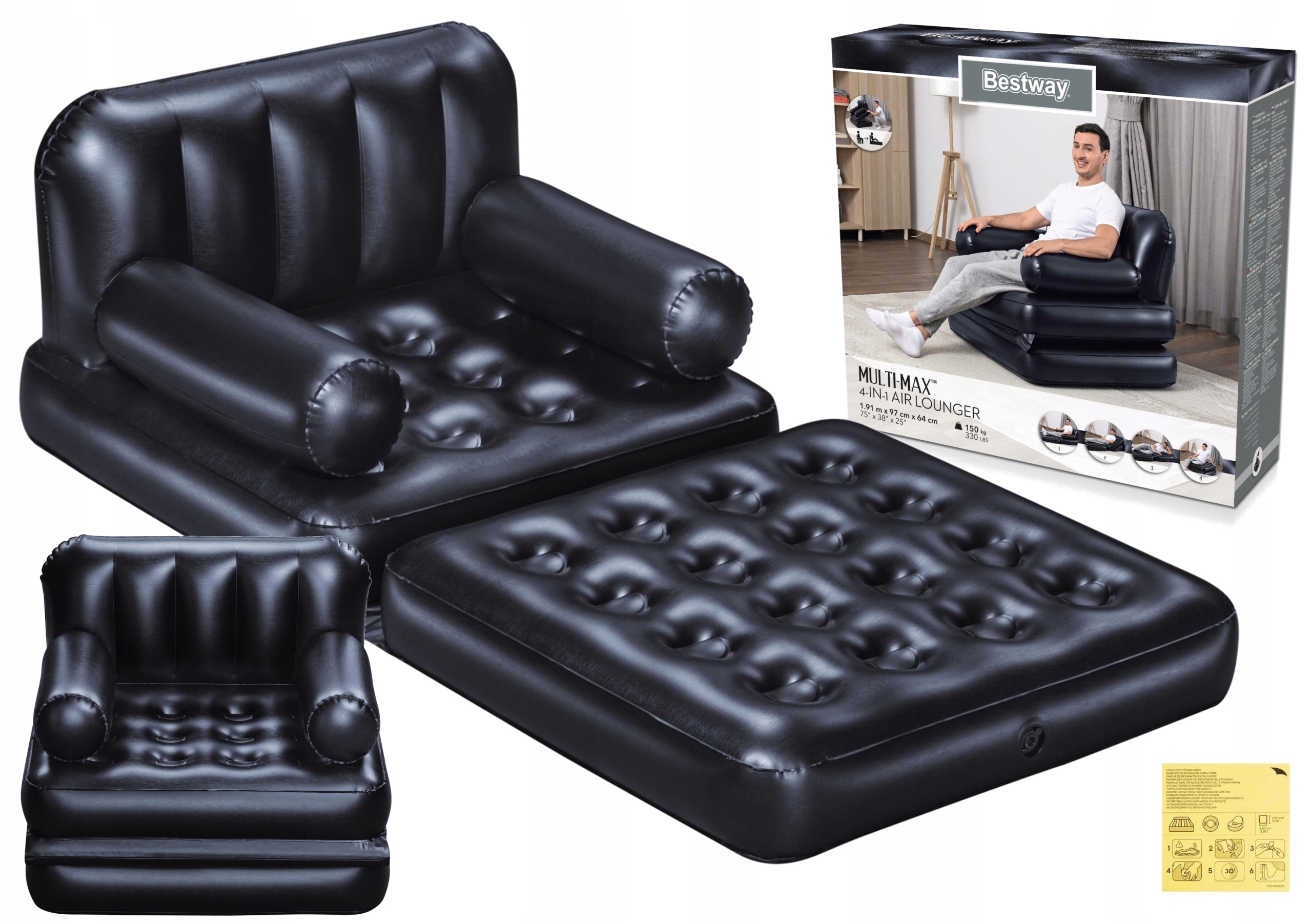 Materac Dmuchany Jednoosobowy Fotel Rozkładanay 4w1 Bestway 75114