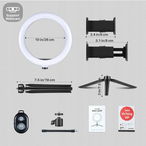 Victsing BH472A LED Ring lampa do selfie statyw 10'' pilot Bluetooth Stream