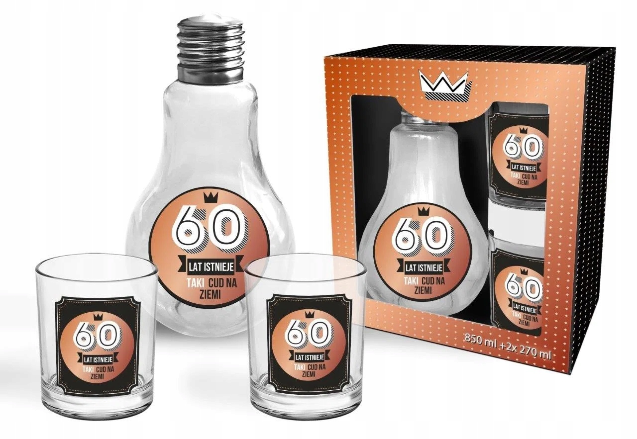 karafka żarówka + 2 szklanki ''60'' LAT ISTNIEJE... — 3