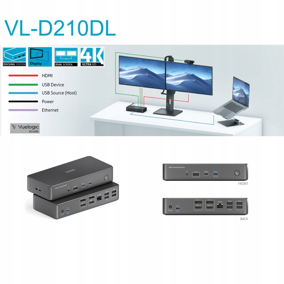 Vuelogic VL-D210DL stacja dokująca USB-C z technologią DisplayLink 14-in-1 Waga produktu z opakowaniem jednostkowym 1 kg