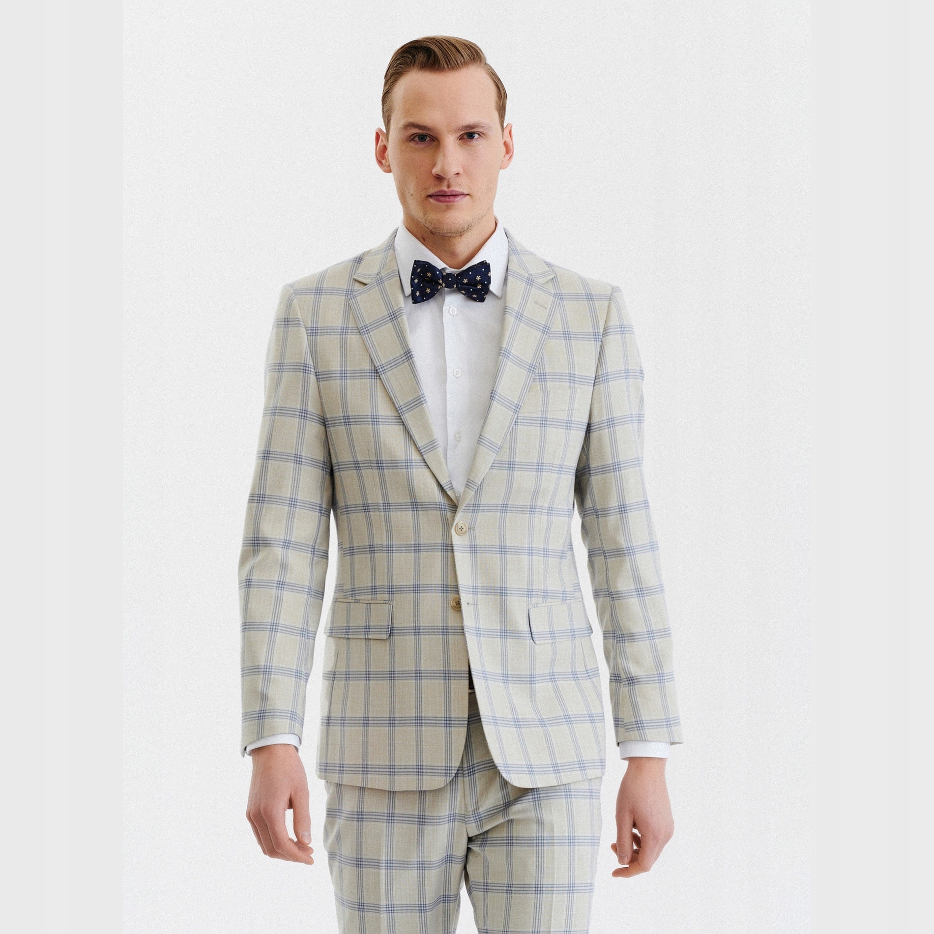 Béžová sako kostkovaná obleková bunda vel 60