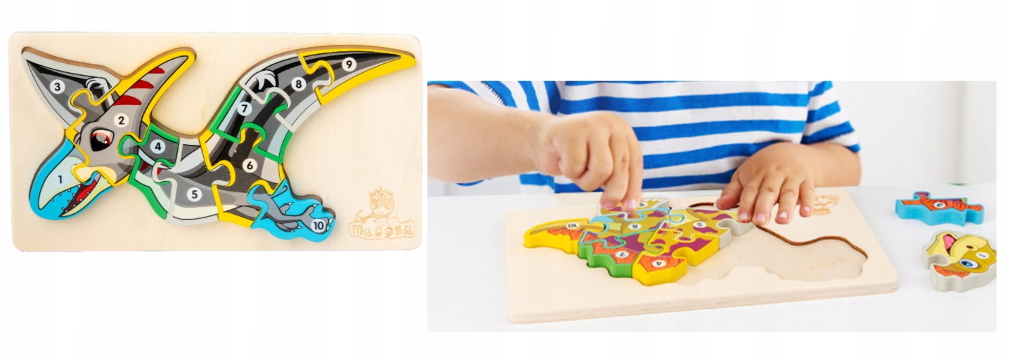 KLOCKI PUZZLE DREWNIANE UKŁADANKA DINOZAUR