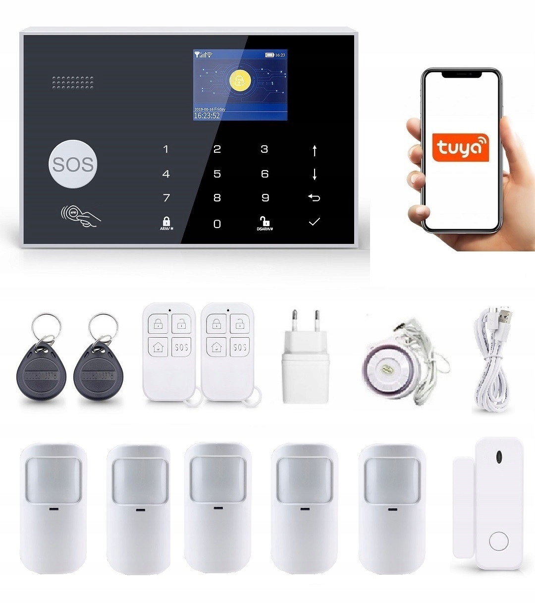 Bezdrôtový LCD Alarm 2.4" Gsm WiFi Tuya Smart V Poľštine 5xPIR