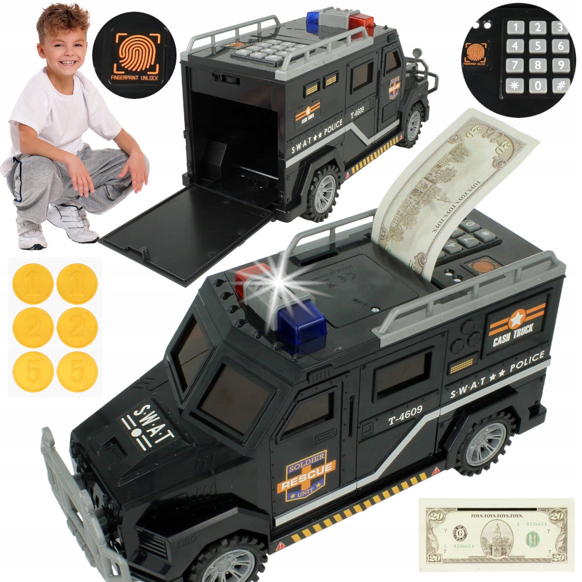 

Sejf Skarbonka Auto na Monety Banknoty na kod Pin