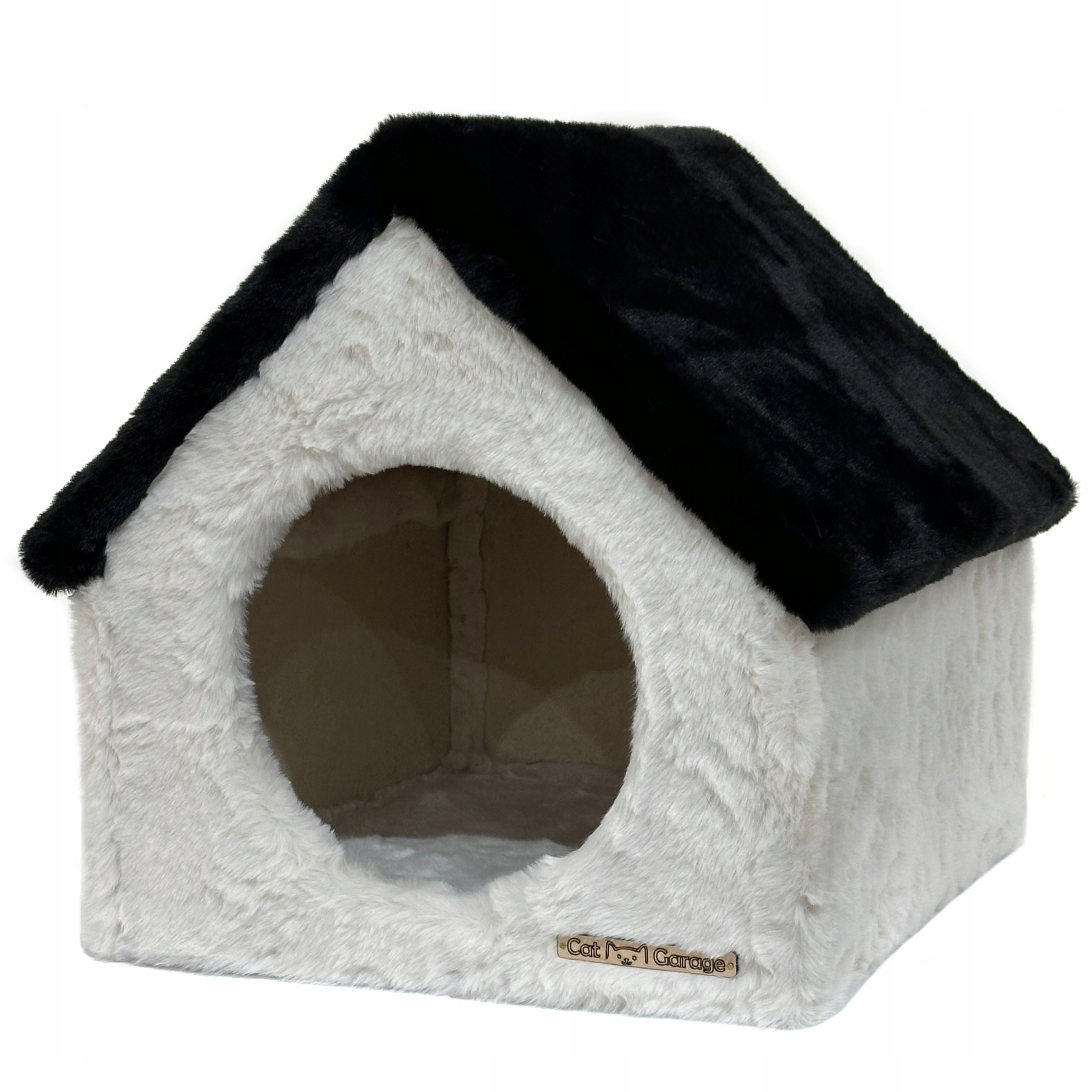 Domeček pro kočky Krémově Černý pelíšek Pevný 37x37x37cm Cat Garage